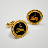 Zodiac 18-Karat Gold Plated Navy Enamel Cufflinks - Leo