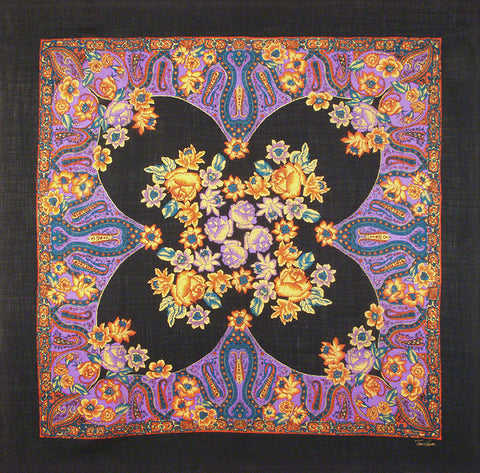 Tino Lauri - Bright Purple Multicolor Paisley Floral 46” x 46” 100% Wool Shawl 22