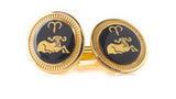 Zodiac 18-Karat Gold Plated Navy Enamel Cufflinks - Aries