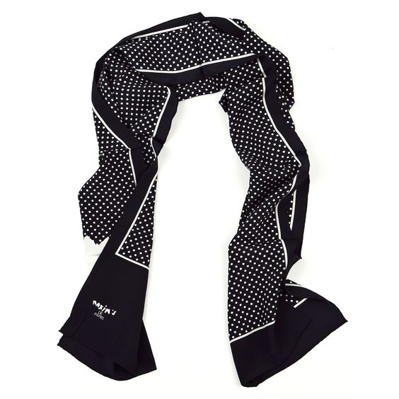 ◆Loulouseoul◆ Pearl Dot Dress Scarf Set Black Saint Laurent Scarf Collar Dress in Sable Printed with Polka