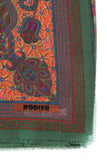 Rodier - 100% Wool Shawl Checker Paisley Green/Teal 2554-2