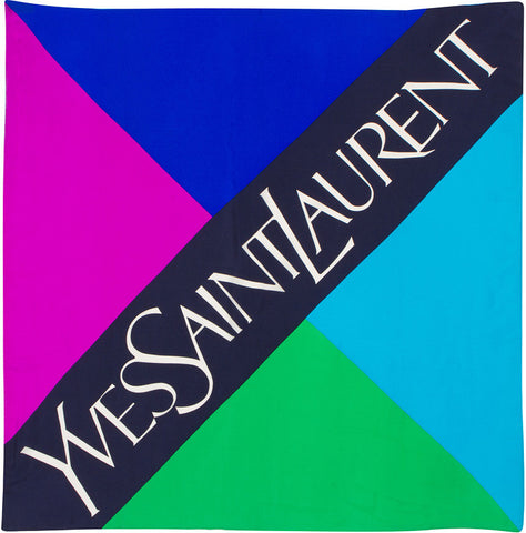 YSL - 100% Silk Square Logo Block - Purple/Blue