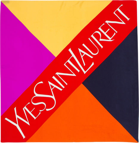 YSL - 100% Silk Square Logo Block - Purple/Yellow