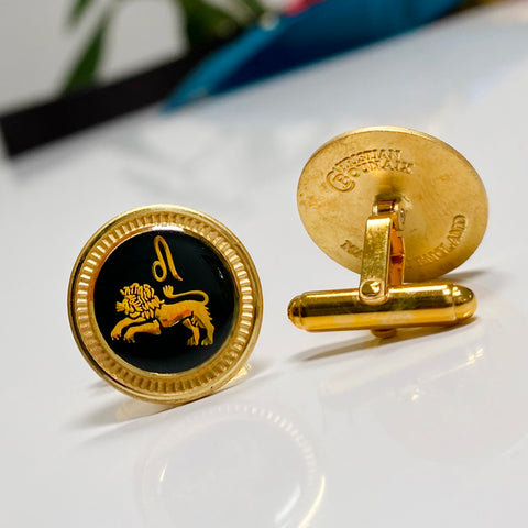 Zodiac 18-Karat Gold Plated Navy Enamel Cufflinks - Leo