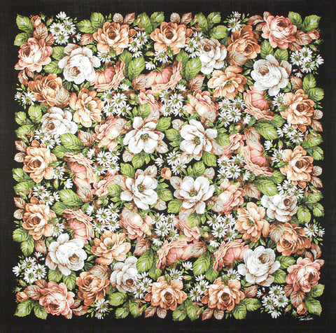Tino Lauri - Peach & White Roses with Daisies 46” x 46” 100% Wool Shawl 23