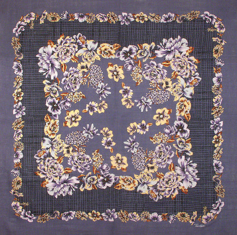 Tino Lauri - Purple & Grey Floral 46" x 46" 100% Wool Shawl 25