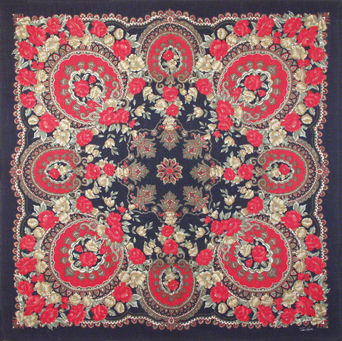 Tino Lauri - Red & Navy Paisley 50” x 50” 100% Wool Shawl 29