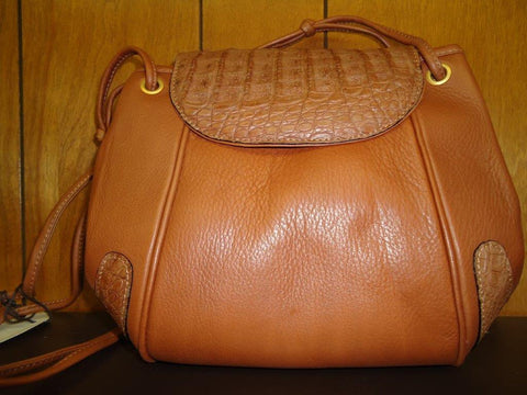 Chloe - Cognac Brown Leather with Crocodile Accents Shoulder Bag - #503