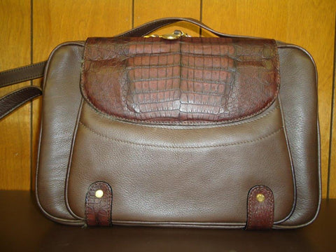 Chloe - Chocolate Brown Leather with Caramel Crocodile Accents Shoulder Bag - #498