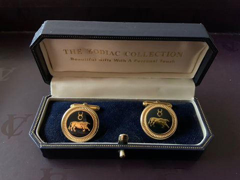 Zodiac 18-Karat Gold Plated Navy Enamel Cufflinks - Taurus