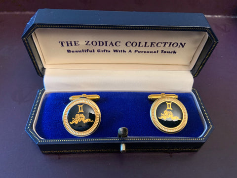 Zodiac 18-Karat Gold Plated Navy Enamel Cufflinks - Gemini