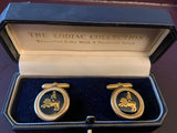 Zodiac 18-Karat Gold Plated Navy Enamel Cufflinks - Leo