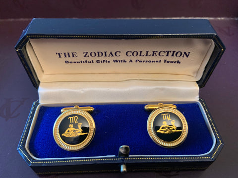 Zodiac 18-Karat Gold Plated Navy Enamel Cufflinks - Virgo