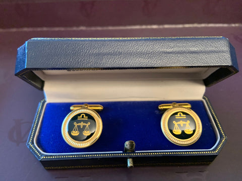 Zodiac 18-Karat Gold Plated Navy Enamel Cufflinks - Libra