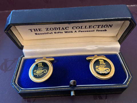 Zodiac 18-Karat Gold Plated Navy Enamel Cufflinks - Scorpio