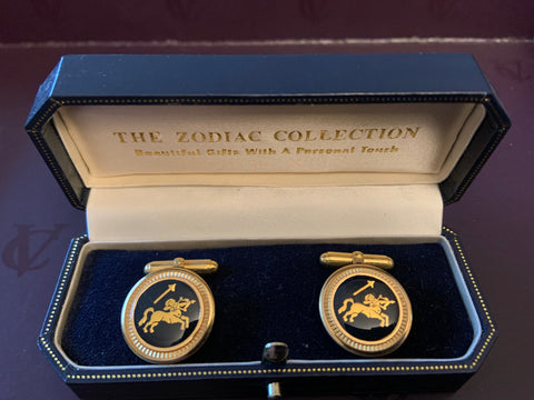 Zodiac 18-Karat Gold Plated Navy Enamel Cufflinks - Sagittarius