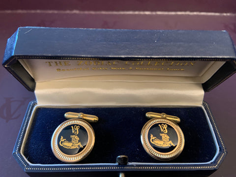 Zodiac 18-Karat Gold Plated Navy Enamel Cufflinks - Capricorn