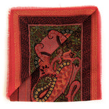 Rodier - 100% Wool Shawl Checker Paisley Red/Orange 2554-4