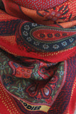 Rodier - 100% Wool Shawl Checker Paisley Red/Orange 2554-4