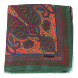 Rodier - 100% Wool Shawl Checker Paisley Green/Teal 2554-2