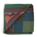 Rodier - 100% Wool Shawl Checker Paisley Green/Teal 2554-2