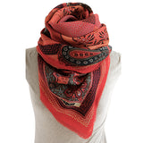 Rodier - 100% Wool Shawl Checker Paisley Red/Orange 2554-4