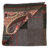 Rodier - 100% Wool Shawl Checker Paisley Navy/Grey 2554-3