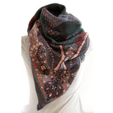 Rodier - 100% Wool Shawl Checker Paisley Navy/Grey 2554-3