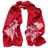 Thea Porter - Silk Satin Floral Scarf Red