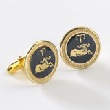 Zodiac 18-Karat Gold Plated Navy Enamel Cufflinks - Aries