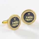 Zodiac 18-Karat Gold Plated Navy Enamel Cufflinks - Pisces