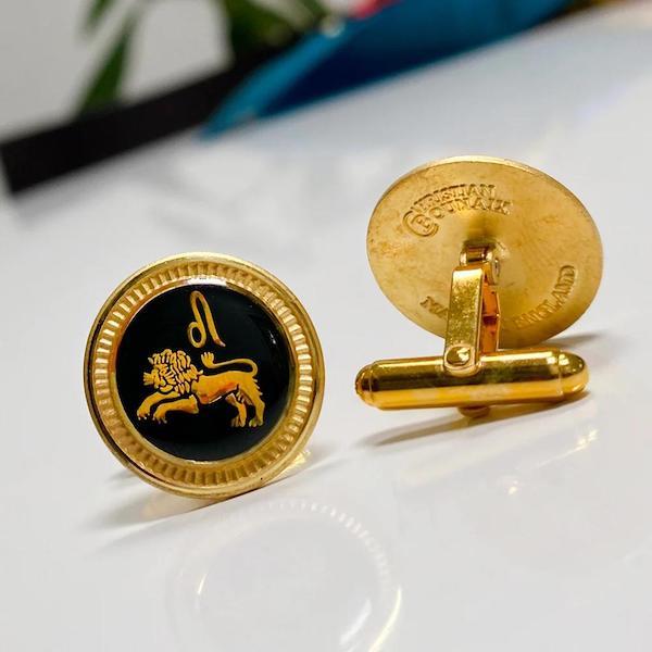 ZODIAC 18-KARAT GOLD PLATED NAVY ENAMEL CUFFLINKS